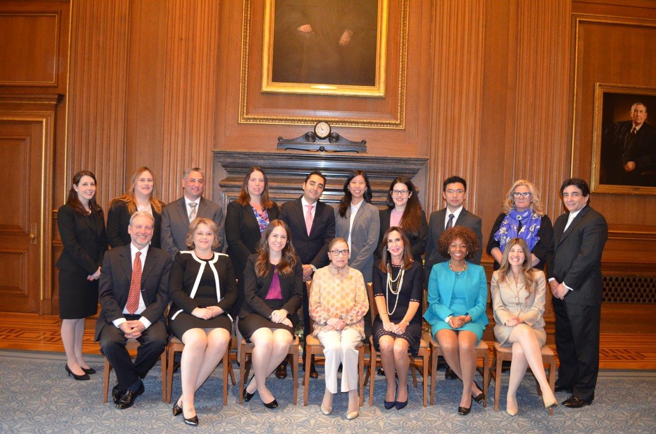 Justice Ruth Bader Ginsburg with employment lawyer Matthew Weinick and the other lawyers admitted to the Supreme Court on April 30, 2018